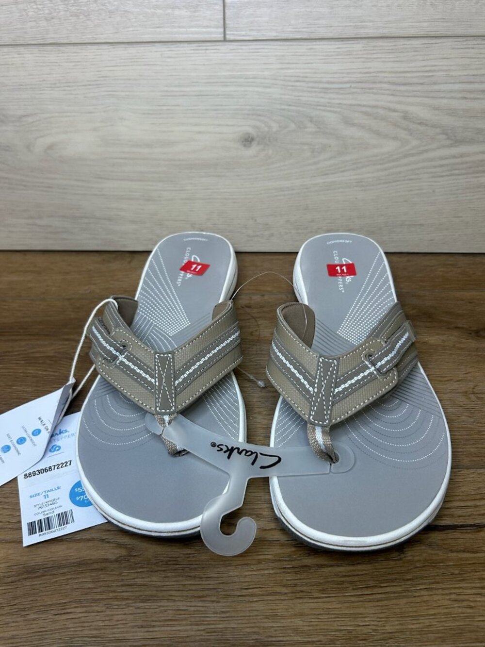 Clarks Cloudsteppers Walk On Air Flip Flops Sandals Sand Gray 11